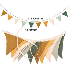 Fabric Bunting,Morandi Green Bunting Banner,Double Sided Colorful Cotton Pastel Bunting for Vintage Themed Wedding Afternoon Tea Garden Party Birthday Bedroom Decoration ﻿