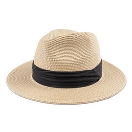 DRESHOW Women's Panama Hat with Wide Brim, Straw Summer Fedora, Straw Hat, Roll-Up Beach Hat, Rollable UV Sun Hat, UPF 50+