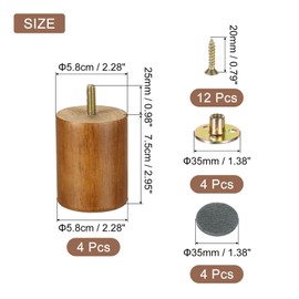 uxcell 4Pcs Wood Furniture Legs, 2.95" Solid Wood Replacement Furniture Feet for Couch Sofa Cabinet,Light Brown