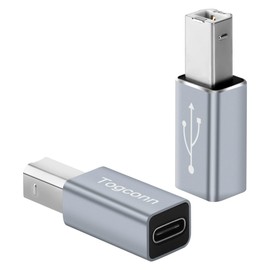 Togconn USB C to Printer Adapter (2 Pack), USB Type-C Female to USB-B Male MIDI Converter Connector, Support Data Sync, Compatible with Electric Piano, Printer, Scanner and More-Grey