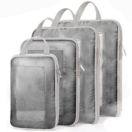 Compression Packing Cubes with Mesh,4 Pcs Travel Packing Cubes Set,Lumobrilla Travel Organisers for Carry On Suitcases,Expandable Storage for Women/Men,Grey