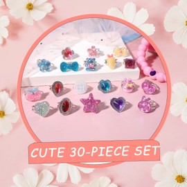 Pinkgarden Little Girl Jewel Rings in Box, Adjustable, No duplication, Girl Pretend Play and Dress Up Rings (30 Jewelly Ring)