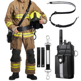 Eccliy Radio Strap Firefighter Leather Radio Holster Ems Emt Bundle Set with Belt, Strap, Anti-sway Tape for Firefighters, Emt, Police, Search and Rescue (Reflective Strips)