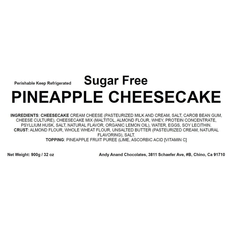 Andy Anand Sugar Free Pineapple Cheesecake 9" (2 lbs), Shipped