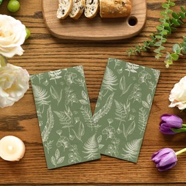 Horaldaily 100 Spring Disposable Paper Decorative Guest Napkins, Hand-drawing Fern Plant Ginkgo Leaf Hand Towel for Party Lunch Dinner Kitchen Bathroom