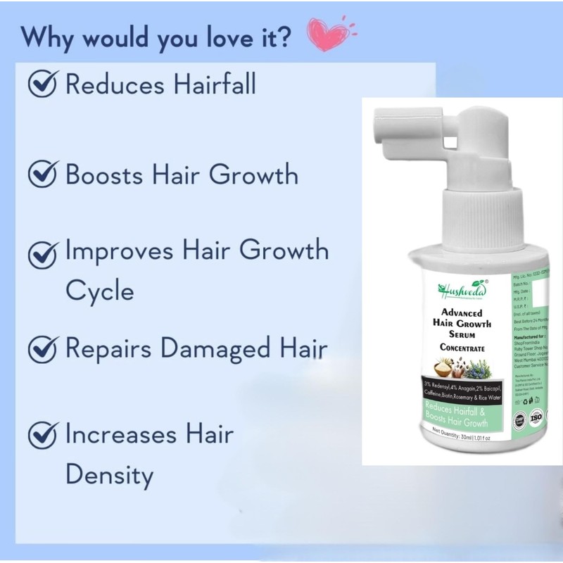 Hushveda Advanced Hair Growth Serum Concentrate 30ml Rosemary, 3% Redensyl,