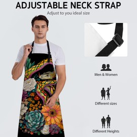 Bidesk Colorful Snake Apron, Adjustable Kitchen Vibrant Floral Design Aprons with Pockets for Cooking BBQ Gardening, 28×33 IN, Holiday Gifts for Women Mom Wife, for Chef Baking, Oxford Fabric