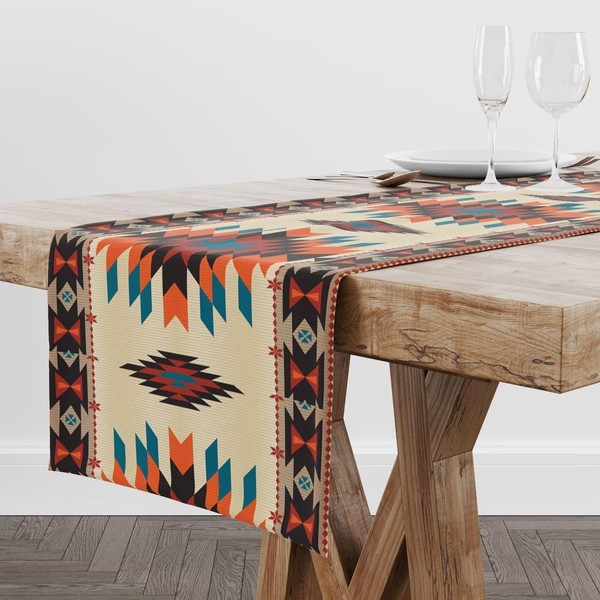 Aztec Southwest Table Runner, Ethnic Style Design Geometric Triditional Kitchen