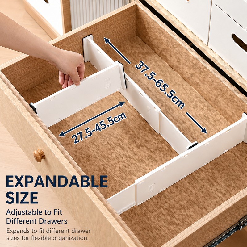 Adjustable Drawer Divider with Locking Clips for Dresser, Closet &