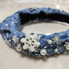 SHESRA Christmas Hair Bands Denim Fabric Rhinestones Pearl Snowflake Headband