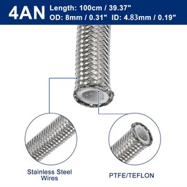 AN4 1/4 Universal Braided PTFE Stainless Steel for E85 Car Oil Fuel Gas Line Hose (1 Meter)