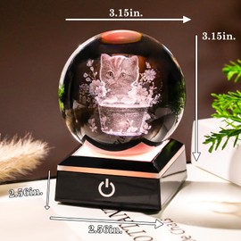YWHL 3D Crystal Flowerpot Cat Ball Figurines Cat Collectibles Home Decor Cat Lamp for Bedroom Unique Cat Gifts for Her Mom Birthday