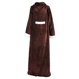 PAVILIA Deluxe Fleece Blanket with Sleeves for Adult, Men, and Women| Elegant, Cozy, Warm, Extra Soft, Plush, Functional, Lightweight Wearable Throw (Brown)