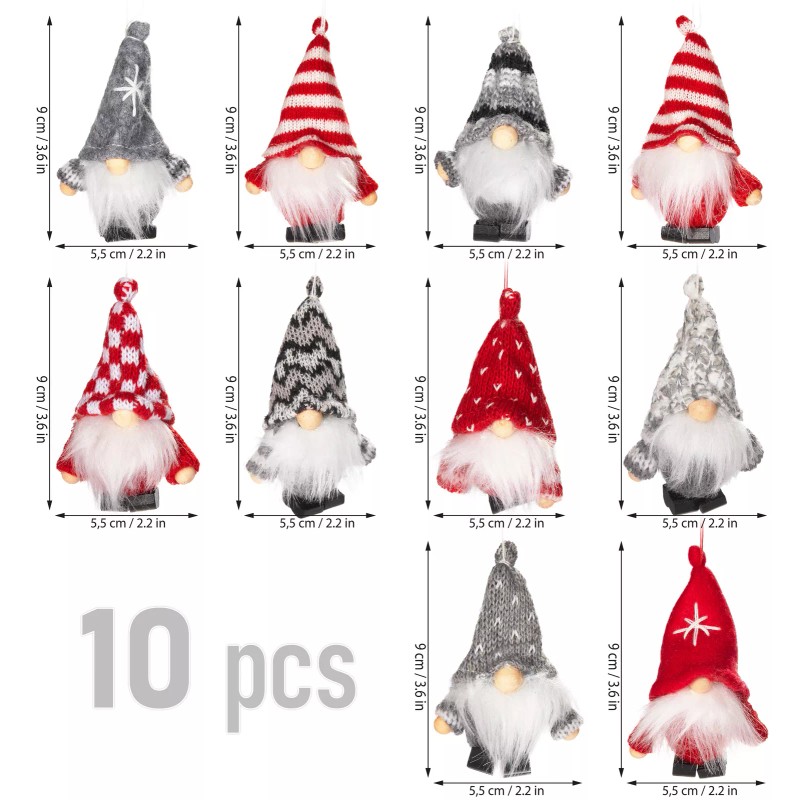 BRUBAKER 10-Piece Set Christmas Tree Pendant Christmas Gnome Gnome