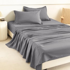 PAJEO King Size Sheets Set - 4 Piece Bed Sheets Set with Fitted Sheet, Flat Sheet and 2 Pillowcases, Ultra Soft Brushed Microfiber Bedding - No Shrink & Fade, Wrinkle-Free Easy Care(Dark Grey, King)
