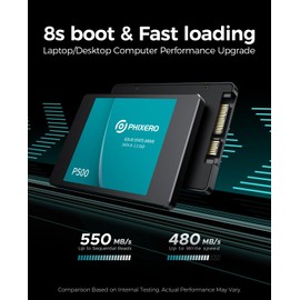 PHIXERO P500 SATA SSD 128GB 3D NAND, Internal harddisk 2.5 Inch Solid State Drive SATA III 6 Gb/s, UP to 550MB/s, for laptops, desktops and Gaming Consoles PC