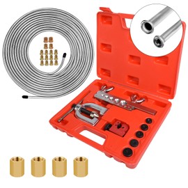 MuHize 25 ft 1/4 Brake Line Kit - Zinc Coated Alloy Brake Line (Includes 16 Fittings and 4 Unions Brake Line Fittings) with Tube Cutter and Double & Single Flaring Tool Kit