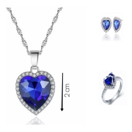 Dtup Set Collar, Aretes Y Anillo Corazón Del Mar Titanic + Bolsa