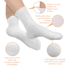 Kifmurase 3 Pairs Pilates Socks with Grips for Women, Non-slip Ruffle Yoga Socks, Crew Yoga Sock Grip Sock for Workout, Barre, Pilates Gifts