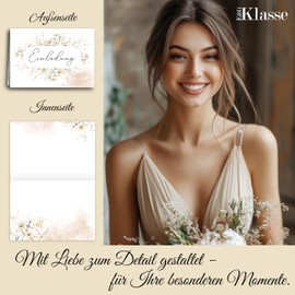 E&G Klasse 10 x Invitation Cards Flowers with Envelopes Women Adults A6 Beige Folding Cards Invitation Card Celebration Wedding Birthday Anniversary for Labelling