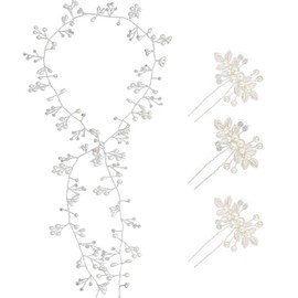 Naturahand Bride Wedding Crystal Hair Vine Accessories Extra Long Pearl and Beads Bridal Headband Head Pieces for Women Girls (Silver)