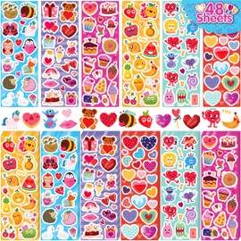 LINAYE 48 Sheets Valentines Stickers Bulk for Kids, 720PCS Cute Valentines Day Stickers for Classroom School Valentines Crafts, Happy Valentines Stickers Sheets Party Favors Supplies