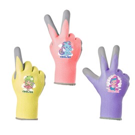 COOLJOB Children's Gloves, 3 Pairs Gardening Gloves for Children, Non-Slip Latex Coating, Kids Work Gloves 6-8 Years (Girls Size M)