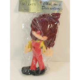 ASTY NOS Made in Japan 7" Flocked Brown Long Haired Elf Christmas Tree Ornament