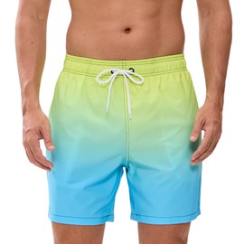 Decorie Swimming Shorts Men's Swimming Trunks Men Quick-Drying Swimming Trunks Board Shorts Men's Swimming Shorts with Mesh Lining, Green + Blue