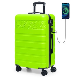Krute Luggage Suitcase with Spinner Wheels 24-Inch Hardside Checked Luggage with USB Charging Port & TSA Lock Lightweight PC+ABS AppleGreen