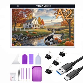 A2 Large Tracing LED Light Pad Kits for Diamond Art, Sketching, Painting - Adjustable Brightness, Sketching, Tracing - USB Powered DIY Diamond Art Light Box with Bead Storge Container, Pens, Clips