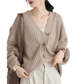 atONE Knit Cardigan Women's Sweater Top, V Neck, Long Sleeve, Oversize, Loose, Large Size, Office, Beautiful, Work or School, Popular, Spring Item, Spring, Autumn, Winter, Green, Black, Beige, Gray,