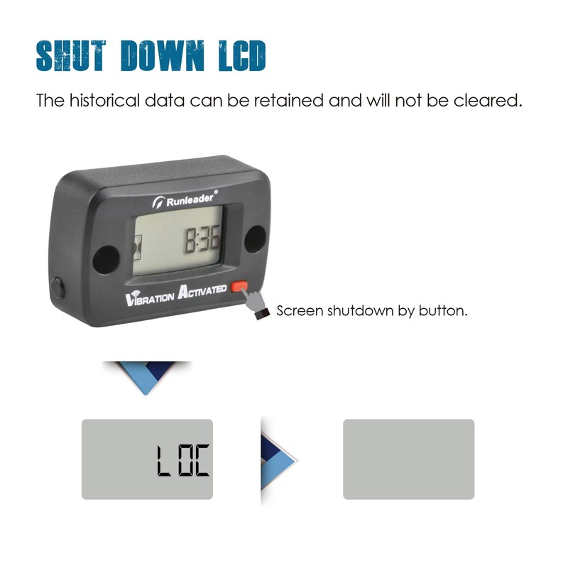 Runleader Digital Wireless Hour Counter, Vibration Activated, Maintenance Reminder, Resettable