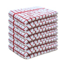 A & B TRADERS 100% Cotton Terry Towelling Tea Towels | Pack of 6 |Kitchen Hand Towels Dish Cloth Super Absorbent Soft Touch (Red)