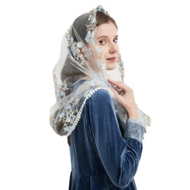 YuRongsxt - Velo capilla de encaje Mantilla Infinity Velo multicolor bordado estilo flor de cerezo latino Mass M7, Marian Blue+Pale Gold, Talla única