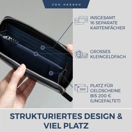 VON HEESEN Leather Wallet with RFID Protection - Wallet for Men and Women Made of Genuine Leather - Wallet with Coin Compartment - Wallet for Men and Women, Black carbon, 1 main compartment