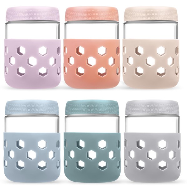 Gemice 6-Pack 16oz Glass Mason Jars with Silicone Sleeves, Airtight