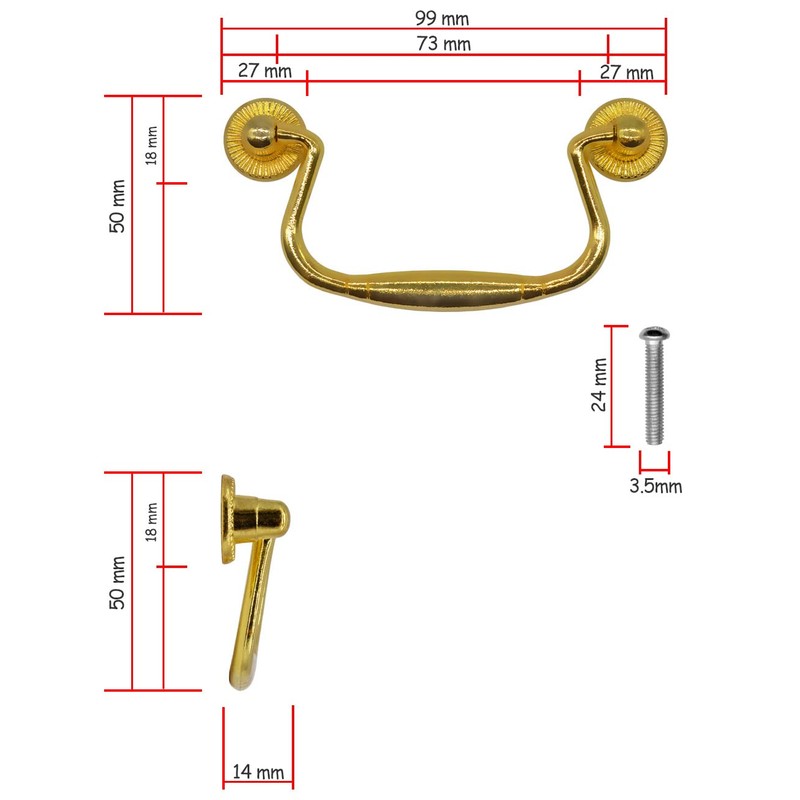 Fuxxer® 2 x Antique Drawer Handles Folding 99 x 50