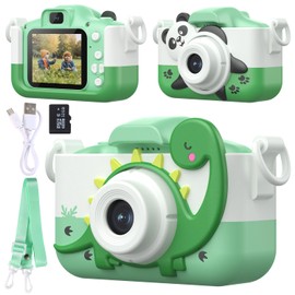 Kids Camera Toys for 3-9 Year Old Kids,Christmas/Birthday Gifts for Kids, 1080P HD Digital Video Cameras for Toddler,Children Digital Video Camera with Two Soft Silicone Cover with 32GB SD Card-Green