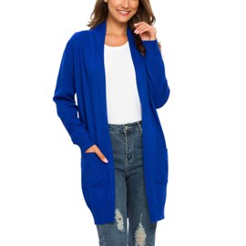 PCEAIIH Women's Long Sleeve Open Front Knit Cardigan Sweaters with Pockets (S, Royal Blue)