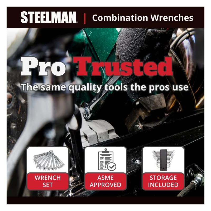Steelman Pro 16-Piece Metric 6-Point Combination Wrench Tool Set, Durable