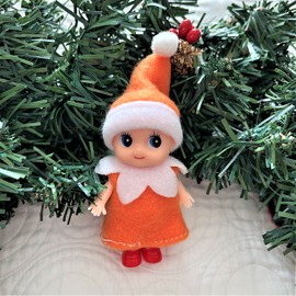 Munchkins and Doodlebugs Toddler Elf - Full Body Real Elves - Miniature Elfs - Tiny Elf - Red Baby Blue Green Yellow (Orange Wearing Dress)
