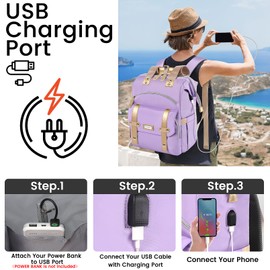 FuisDiL Laptop Backpack for Women, Anti Theft Backpacks with USB Charging Port RFID Anti Theft Water Resistant,Wide Top Open Work Teacher College Travel Computer Bag for Woman Fits 15.6 Inch Purple