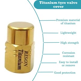 RISON-Titanium Car Tire Valve Caps 4Pcs Tyre Valve Stem Cover Gold Dustproof Tire Cap Air Dust Wheel Rim Cap Anti-Rust Hexagon Design Screw-On Tire Stem Valve Caps