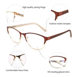 WANWAN Fashion Reading Glasses Women Men Anti-Reflective Reader Computer Glasses with Spring Hinges
