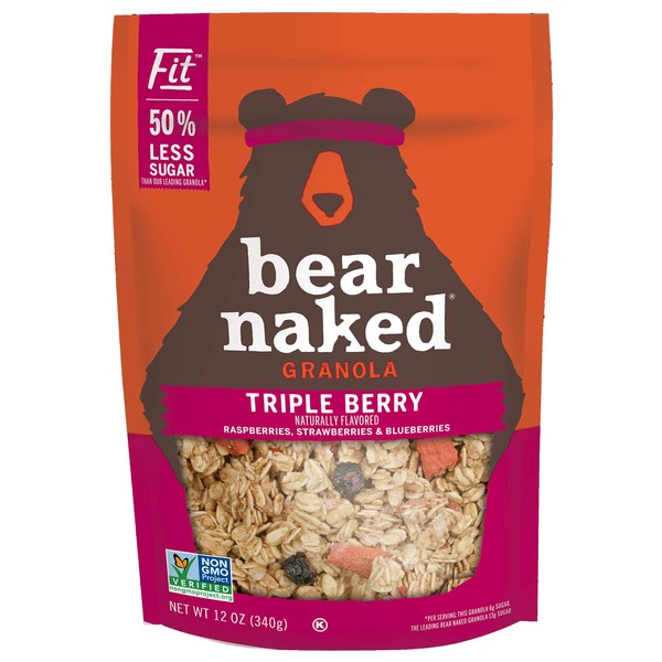 Bear Naked Fit Granola Cereal, Vegan, Breakfast Snacks, Triple Berry, 12oz Bag (1 Bag)