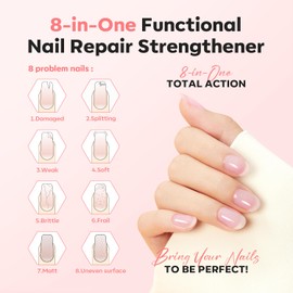 modelones Nail Strengthener Glitter Pink Nail Polish Nail Repair for Damaged Nails Hardener and Growth Polish Nail Care15ml