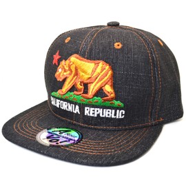 A Bless Yo! Big Bear Embroidered Cali Flat Bill Visor Jean Snapback Baseball Cap Hat AYO6116 (Full Color)