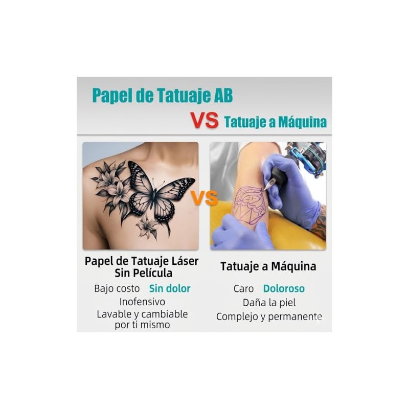 Papel para Tatuajes Temporales Láser A+B 5 Sets Carta Hojas