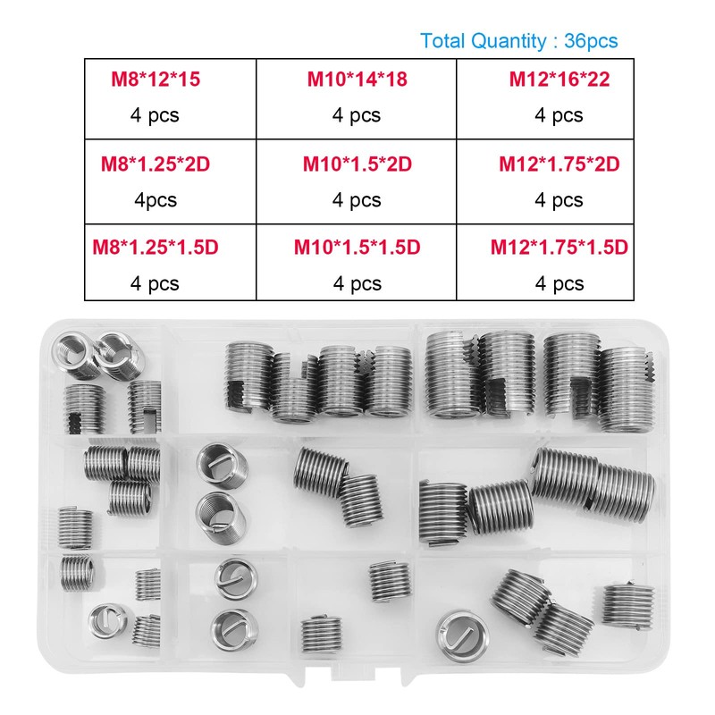 Yuhtech 36 Pieces Self-Tapping Thread Insert M8 M10 M12 Stainless